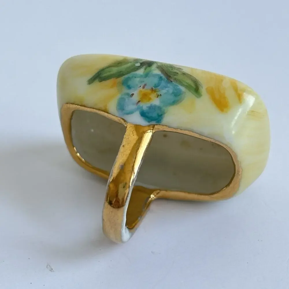 Vtg Limoges France Miniature Porcelain Basket Hand Painted Floral Gold Trim